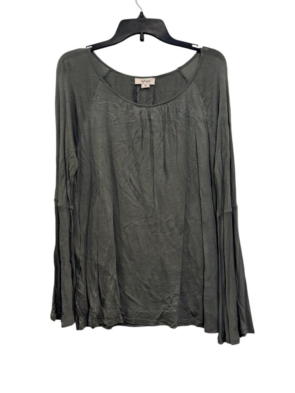 Style & Co Sage Green Bell Sleeve Rayon Blouse Medium